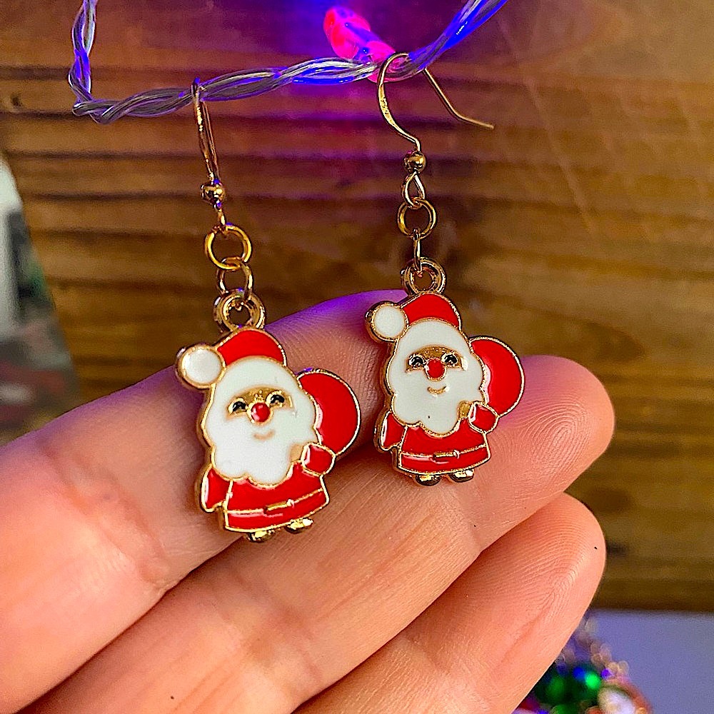 Santa Claus red gold white Dangle Earrings